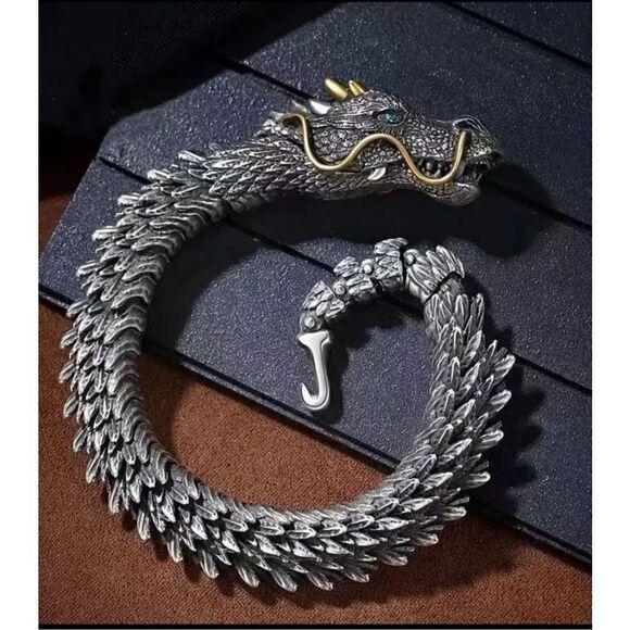 Retro Dragon Head Bracelet, Men's Domineering And Trendy Jewelry, - Picture 3 of 7